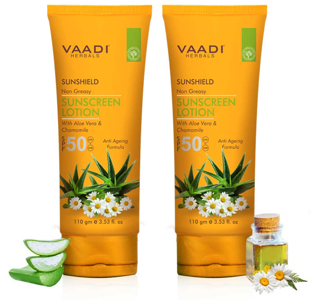 Pack of 2 Sunscreen Lotion SPF-50 with Aloe Vera & Chamomile (110 ml x 2)